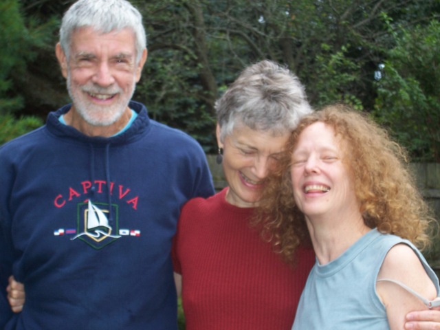 Melora Gregory caught Francis’ smiling, twinkling eyes in taking this photo of us with Pamela Ryan at a yoga picnic in her backyard (circa 2007) 